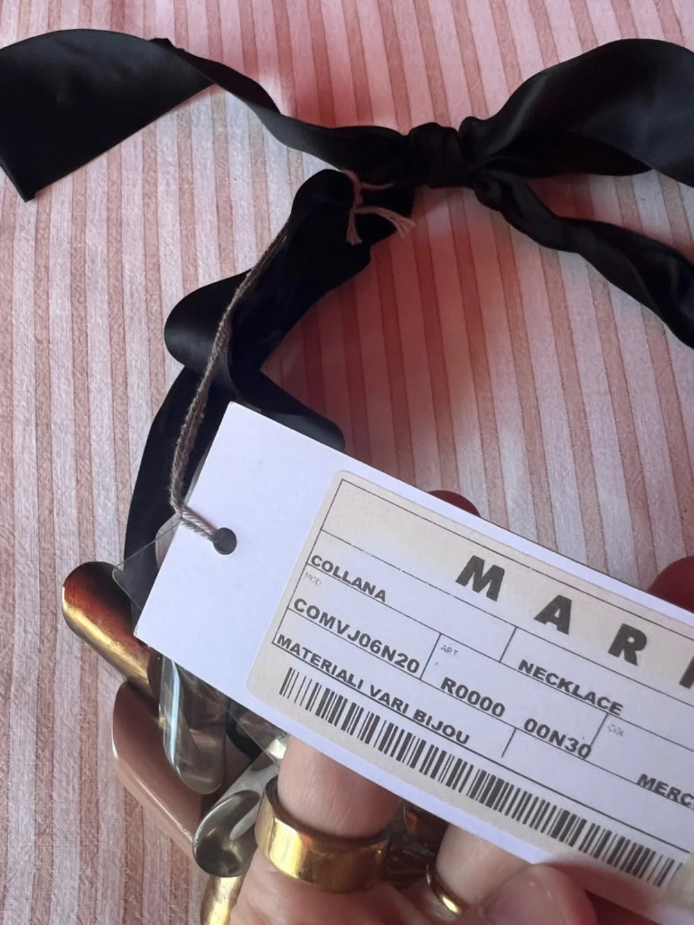 Marni Collana Black Ribbon Necklace with Sculptural Links